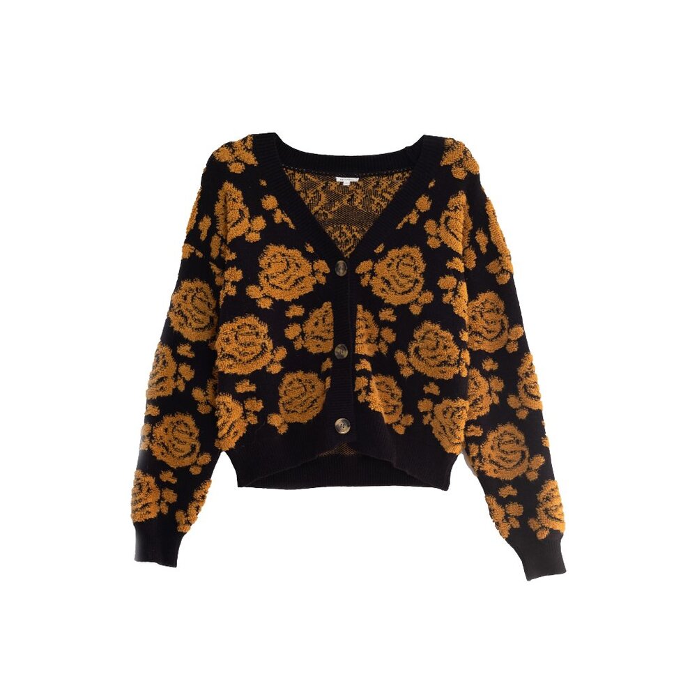 Floral Jacquard Cardigan Black/Brown